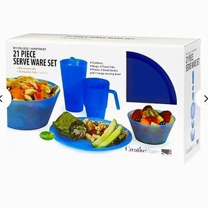 CreativeWare 21pc. Serveware Dining Set Navy Acrylic Indoor Outdoor Dorm Travel